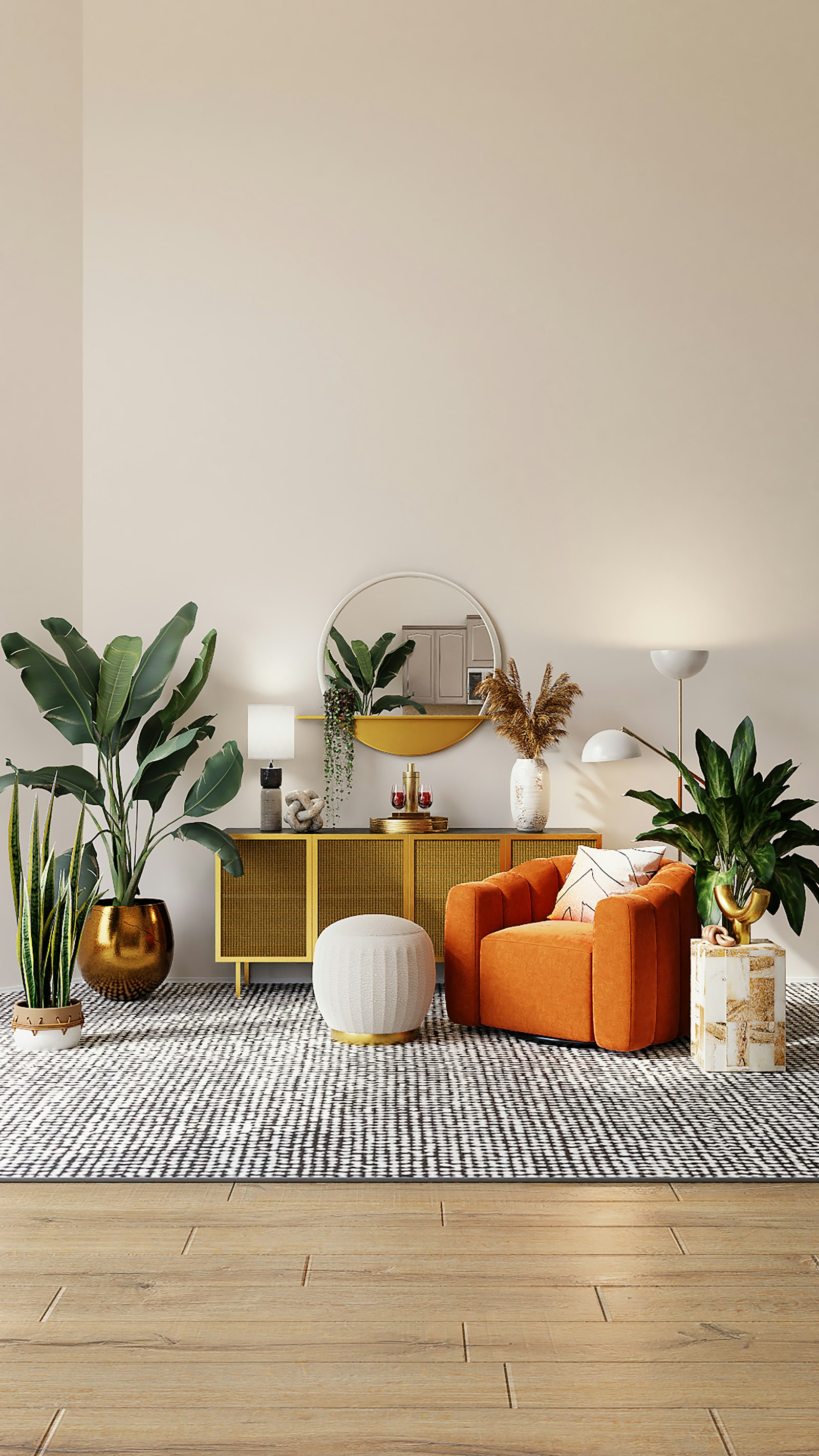 Premium living ambiance with warm furnishings